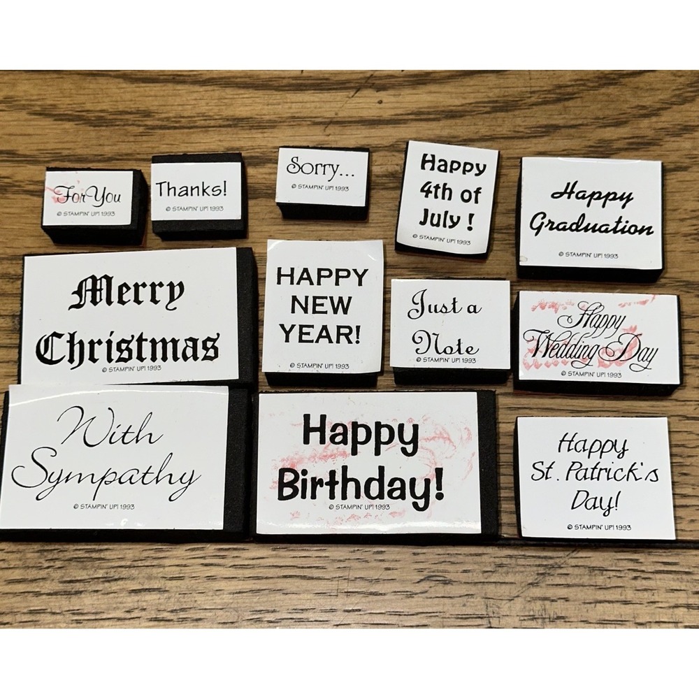 Vtg Stampin' Up Greetings Celebrations Birthday Foam Mount Rubber Stamp Lot (12)